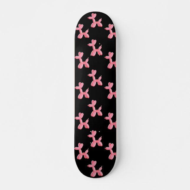 Rolig ballonghund rosa svart mönster mini skateboard bräda 18,5 cm (Framsida)