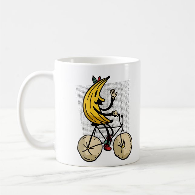Rolig Banan Cyklist Tecknad Design Kaffemugg (Vänster)