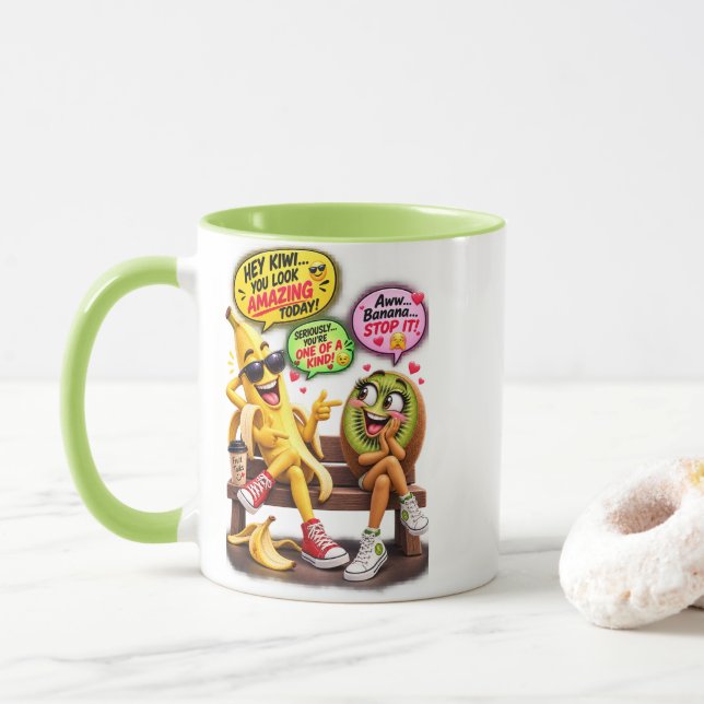 Rolig banan- och kiwikomplement Tvåtons mugg  (Med munk)