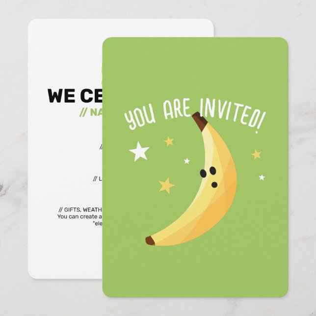 Rolig banan-puns-partajsmönster - redigerbar inbjudningar (Fram/baksida)