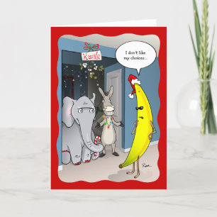 Rolig Banana Åsna Elefant Politisk Jul Helgkort