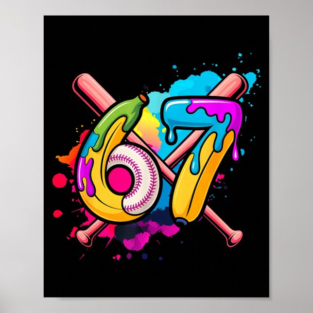 Rolig Banana Baseboll 67 Glass Dropp Meme  Poster (Framsidan)