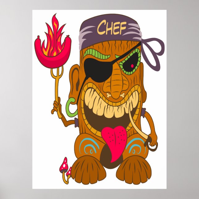 Rolig Bandana Tiki-kock med brinnande korv Poster (Framsidan)