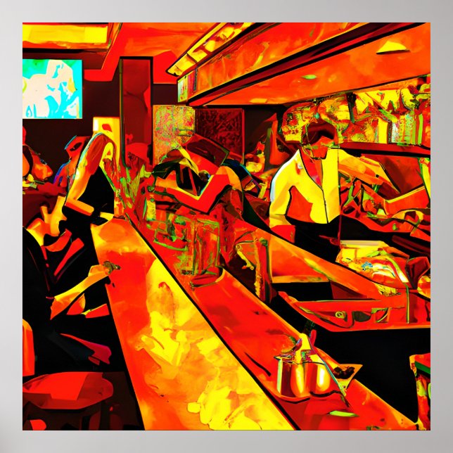 Rolig bar scen | Bartender och kunder Poster (Framsidan)