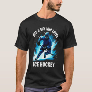Rolig bara en pojke som älskar ishockeyspelare mål t shirt