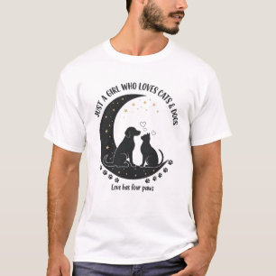 rolig Bara en tjej som älskar katter och hundar ma T Shirt
