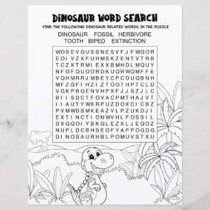 Rolig barnaktivitet Dinosaurie Pussel Ord sökning