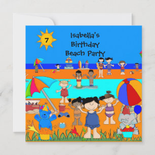 Rolig barnkalas Strandfest barnparty Inbjudningar