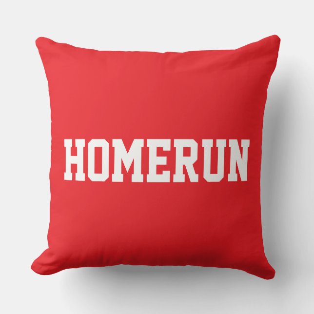 Rolig baseball HOMERUN Vit text på klarröd Kudde (Framsida)