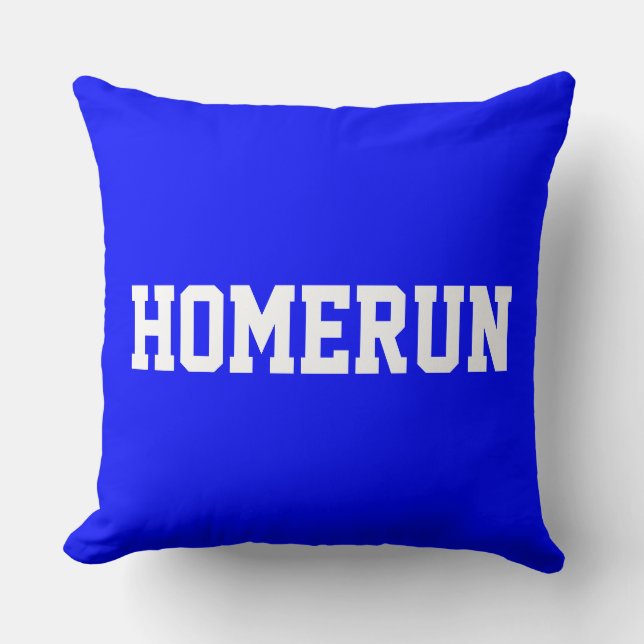 Rolig baseball HOMERUN Vit text på kunglig blå Kudde (Framsida)