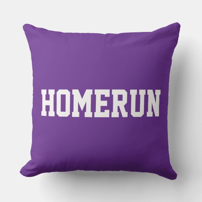 Rolig baseball HOMERUN Vit text på kunglig lila Kudde (Framsida)