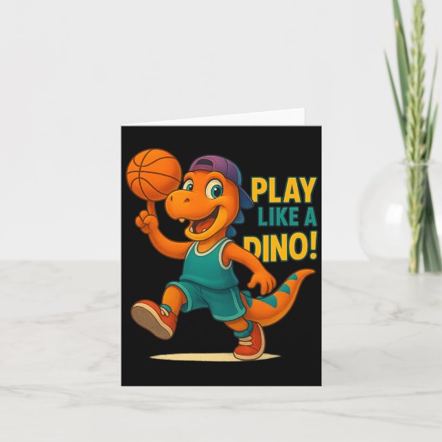 Rolig Basket Dinosaur Spelare Rolig Sport Dino  Kort (Framsida)
