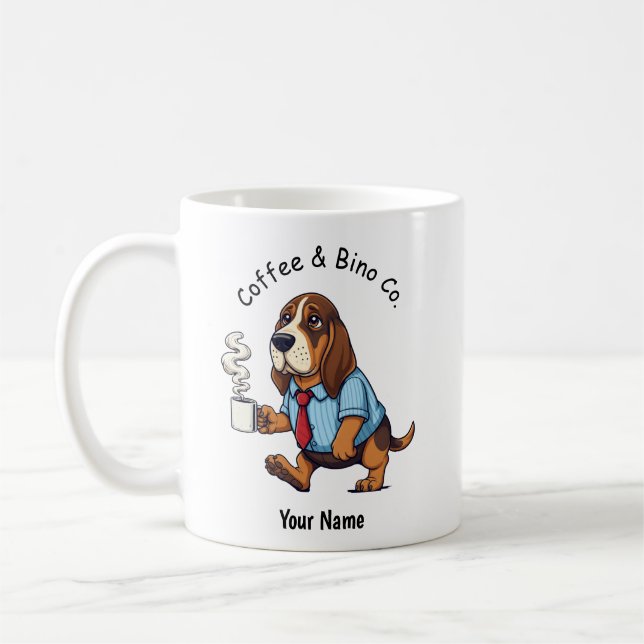 Rolig Basset Hound Affärskostym Kaffe Kaffemugg (Vänster)