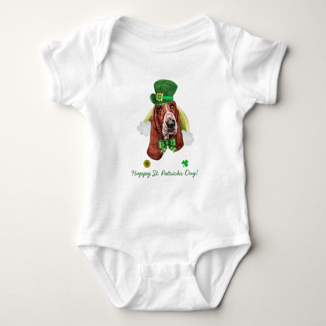 Rolig Basset Hound Guld St. Patricks Dag T Shirt (Framsida)