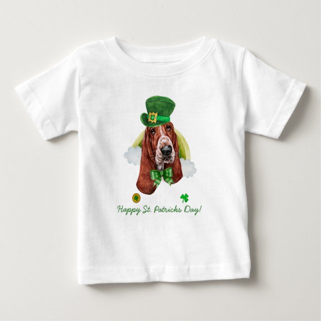 Rolig Basset Hound Guld St. Patricks Dag T Shirt (Framsida)