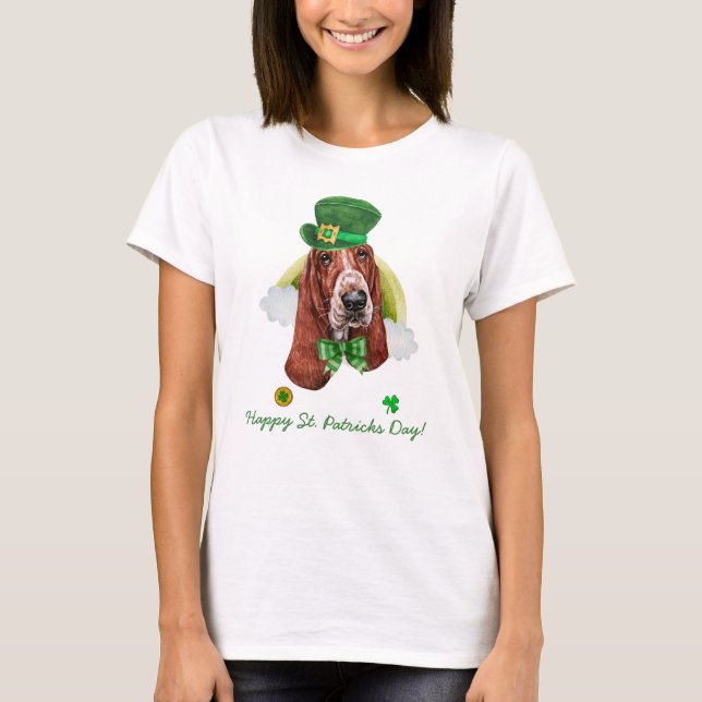 Rolig Basset Hound Guld St. Patricks Dag T Shirt (Framsida)