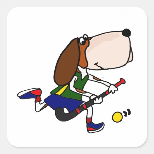 Rolig Bassethund som leker landhockeykonst Fyrkantigt Klistermärke