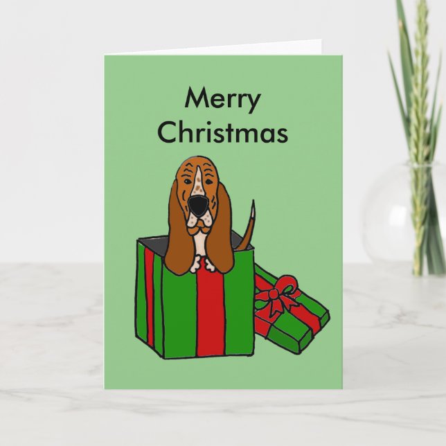 Rolig Bassethundhund i julpaket Helgkort (Framsida)