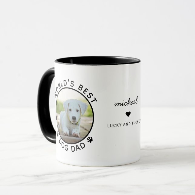 Rolig Bästa Hundpappa Två Foto Modern Typografi Mugg (Framsida vänster)