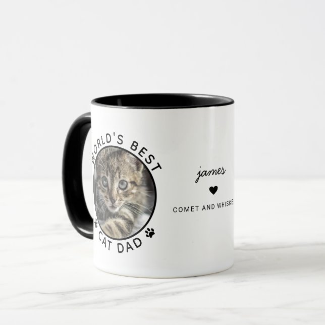 Rolig Bästa Kattpappa Två Foto Modern Typografi Mugg (Framsida vänster)