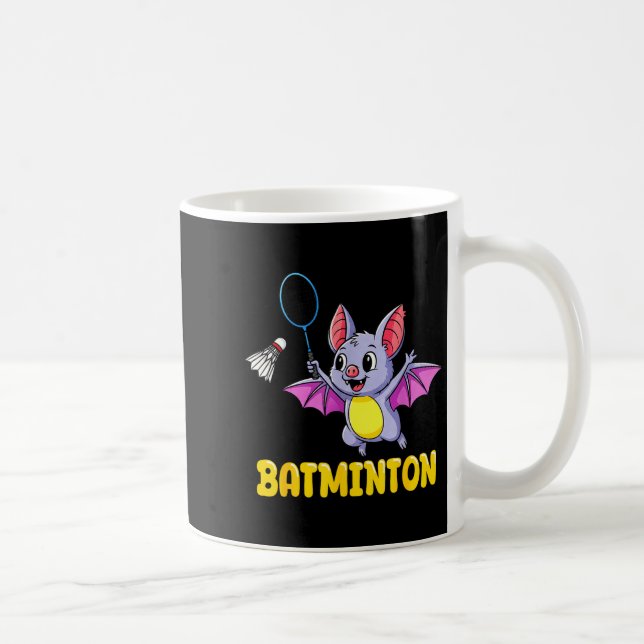 Rolig Batminton Cartoon Fladdermus Spelar Badminto Kaffemugg (Höger)