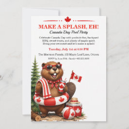 Rolig Bäver Canada Day Poolparty Inbjudan