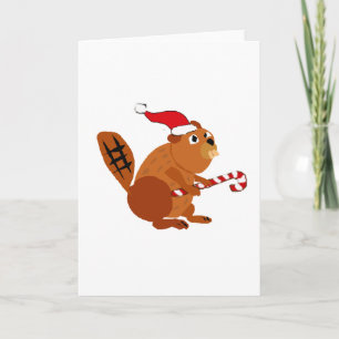 Rolig bäver i konst för Santa hattjul Helgkort