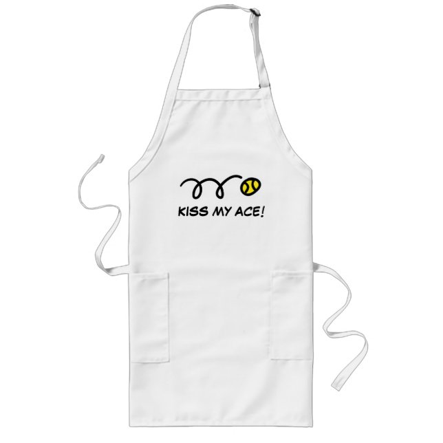 Rolig BBQ-apron för tennisspelare | Kyss mitt ess Långt Förkläde (Framsidan)