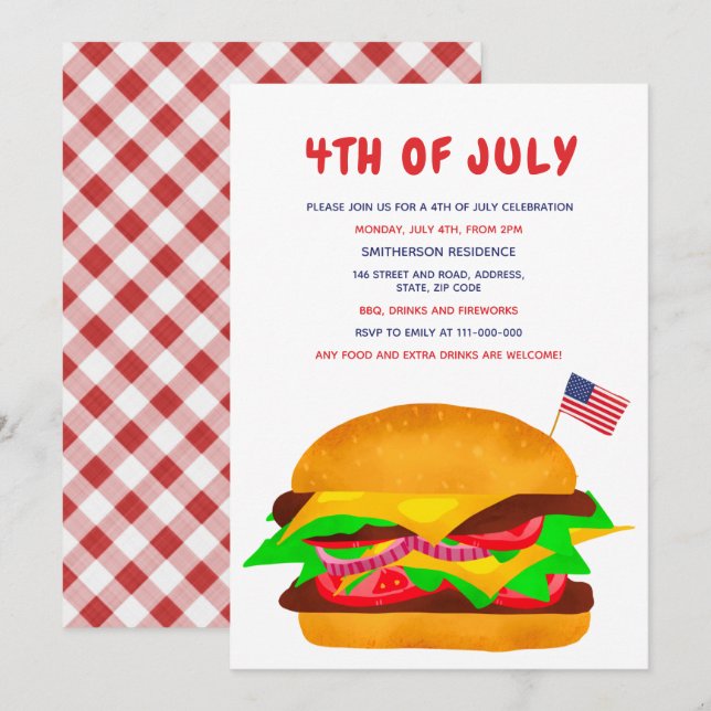 Rolig bbq för hamburgareamerikanska flagganpläd inbjudningar (Fram/baksida)