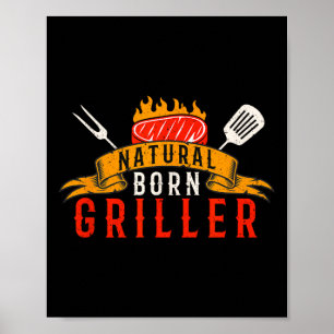 Rolig BBQ för män Naturlig född grillare Retro Mea Poster