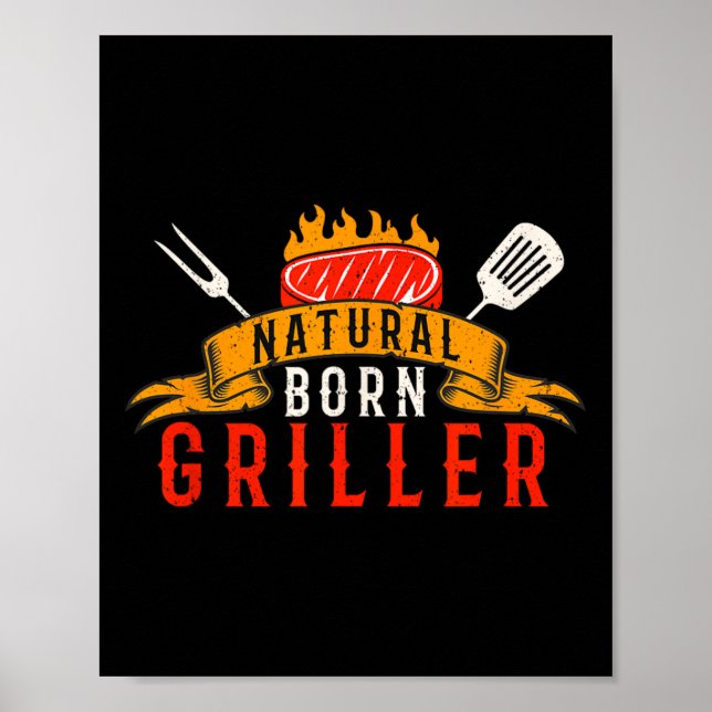 Rolig BBQ för män Naturlig född grillare Retro Mea Poster (Framsidan)