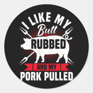 Rolig BBQ-grillning Dragked Pork För Män Runt Klistermärke