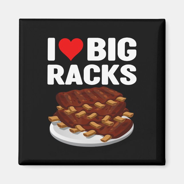 Rolig Bbq Jag älskar en stor ställning Röda hjärta Magnet (Framsidan)