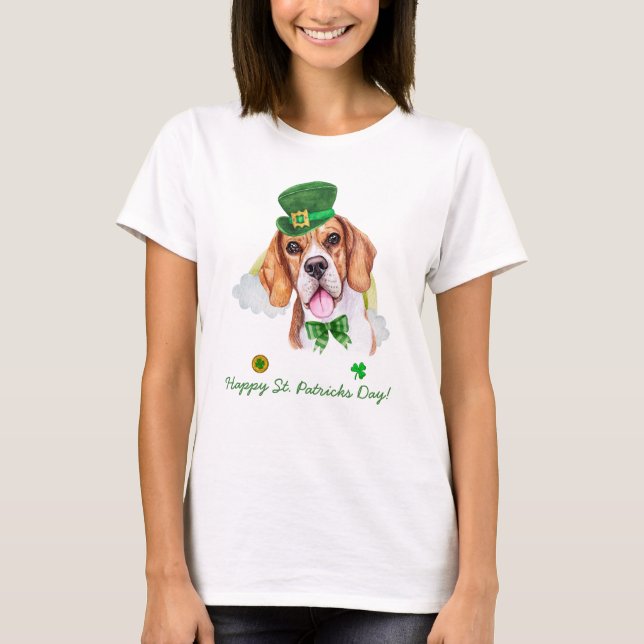 Rolig Beagle Guld St. Patricks Dag T Shirt (Framsida)