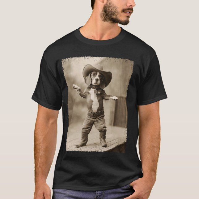 Rolig Beagle Hund Dum Cowboy T Shirt (Framsida)