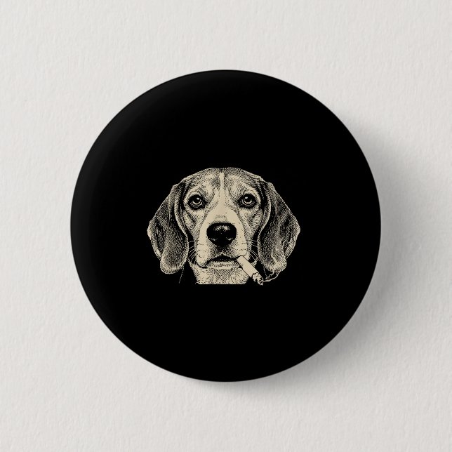 Rolig Beagle Meme Hund Röker Cigaretter  Knapp (Framsida)