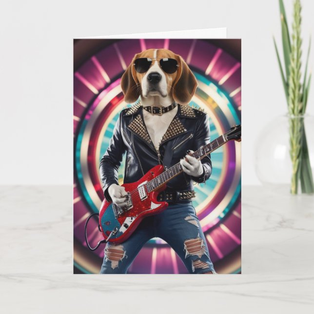 Rolig Beagle Rockstjärna Kort (Framsida)