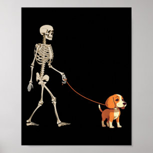 Rolig Beagle Skelett Hund Går Halloween Hund Poster