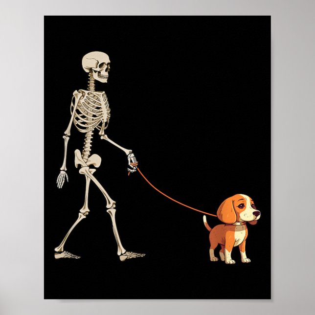 Rolig Beagle Skelett Hund Går Halloween Hund Poster (Framsidan)