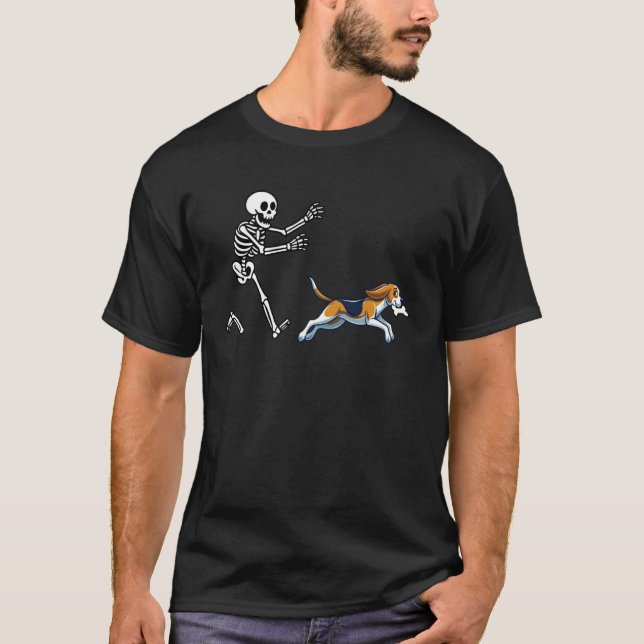 Rolig Beagle Springande Skelett Halloween T Shirt (Framsida)