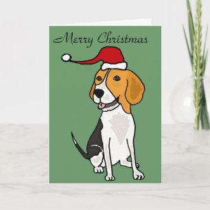 Rolig Beaglehund i konst för Santa hattjul Helgkort