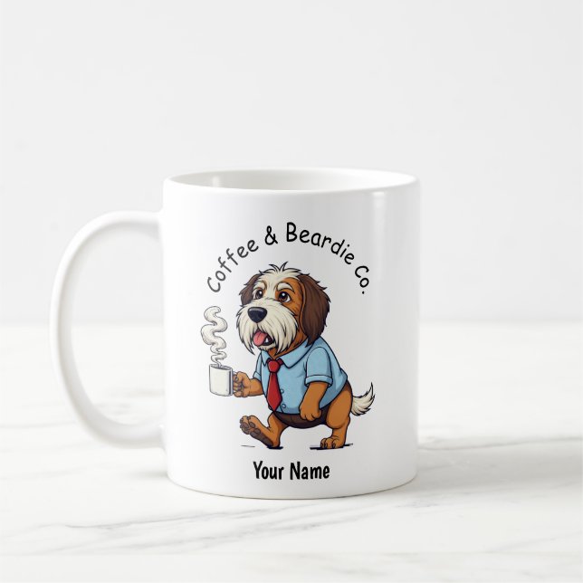 Rolig Bearded Collie Hund Affärskostym Kaffe Kaffemugg (Vänster)