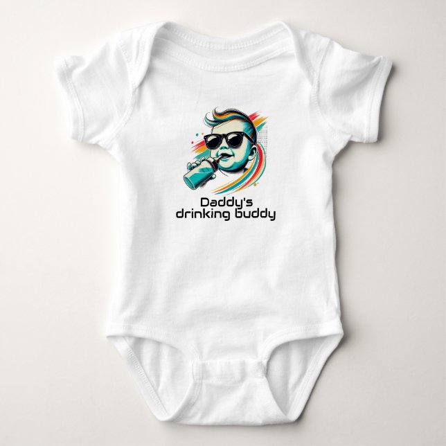 Rolig bebis drickande kompis Humor bodysuit T Shirt (Framsida)