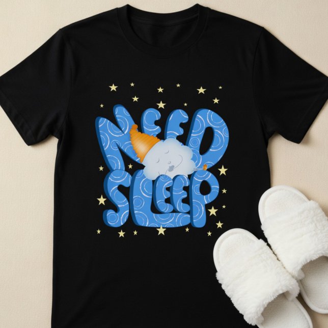 Rolig Behöver Sova Moln Karaktär T Shirt (Create your own PJ's with this cute hand drawn cloud taking a nap on blue text filled with circles.)
