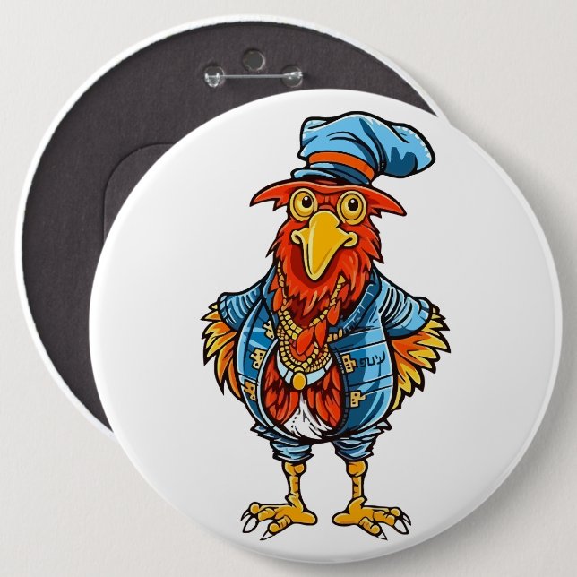 Rolig Behövlig Tecknad Tupp Knapp (Framsida & baksida)