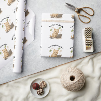 Rolig Beige Minimal Stressad Katt Skattedag Presentpapper