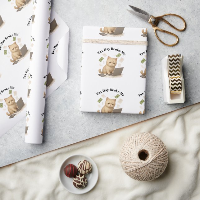 Rolig Beige Minimal Stressad Katt Skattedag Presentpapper (Hantverk)