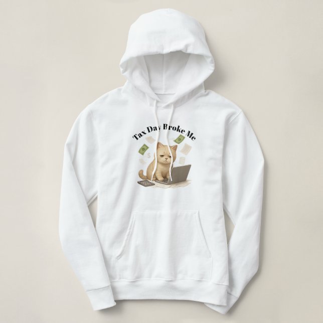 Rolig Beige Minimal Stressad Katt Skattedag T Shirt (Design framsida)