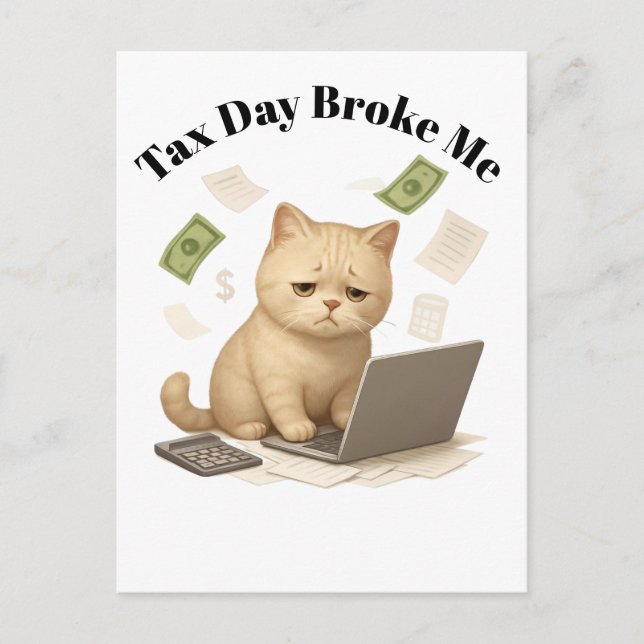 Rolig Beige Minimal Stressad Katt Skattedag Vykort (Framsida)
