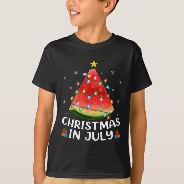 Rolig Belysning Vattenmelon Julgran Sommar Jul T Shirt (Framsida)